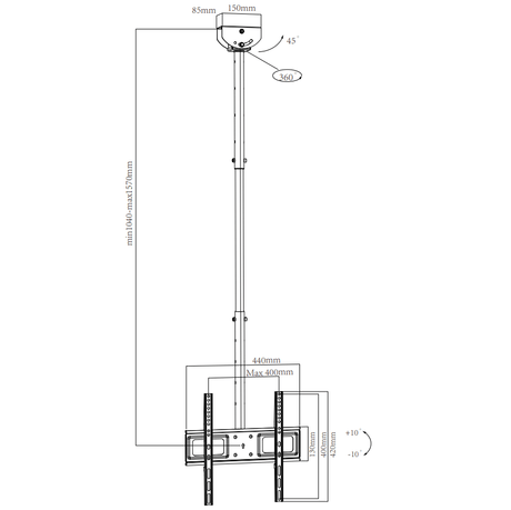 XTRARM Avis 104 - 157 cm - Soporte TV de techo Negro