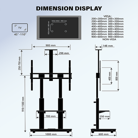 XTRARM Duolite blanco/haya Móvil – Soporte Tv de pie eléctrico